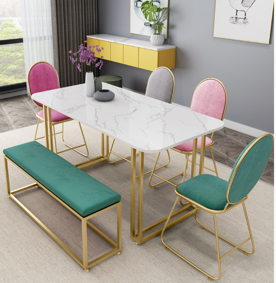 Modern new pink white rectangle quartz dining table set