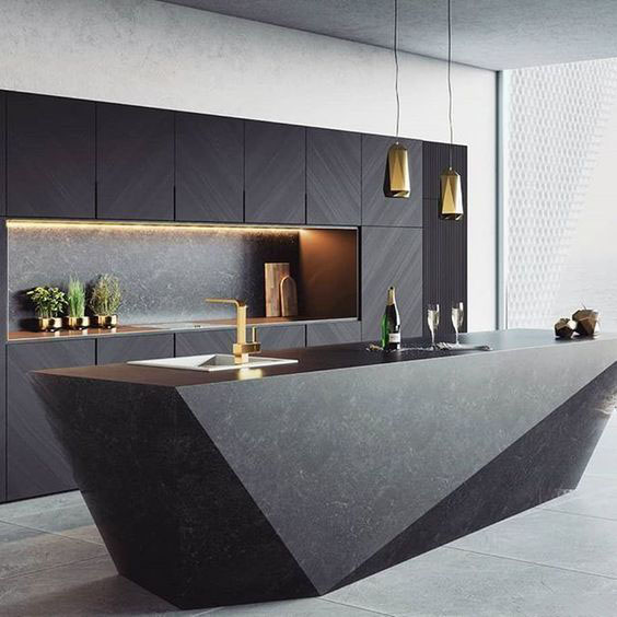 Custom luxury black kitchen island quartz stone countertop